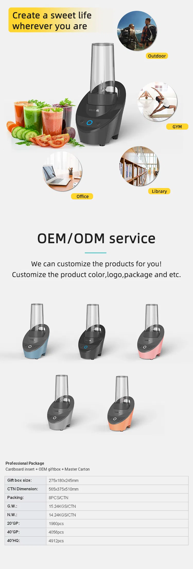 LED Display Two Speeds Portable Blender with BPA Free Material