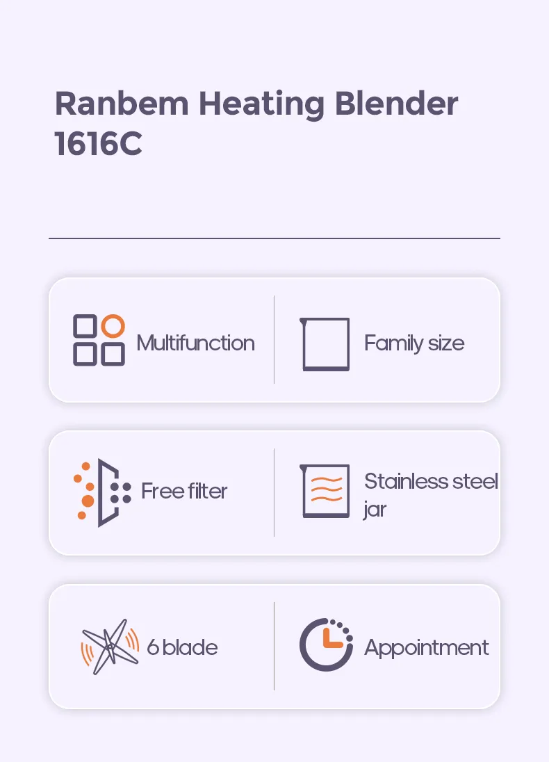 Ranbem Self-Cleaning Automatic Hot Liquid Soy Milk Soup Maker Machine Mini Soup Maker Electric Blender