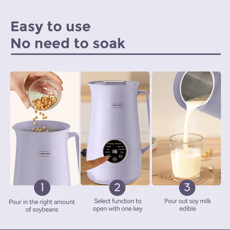 Ranbem Self-Cleaning Automatic Hot Liquid Soy Milk Soup Maker Machine Mini Soup Maker Electric Blender