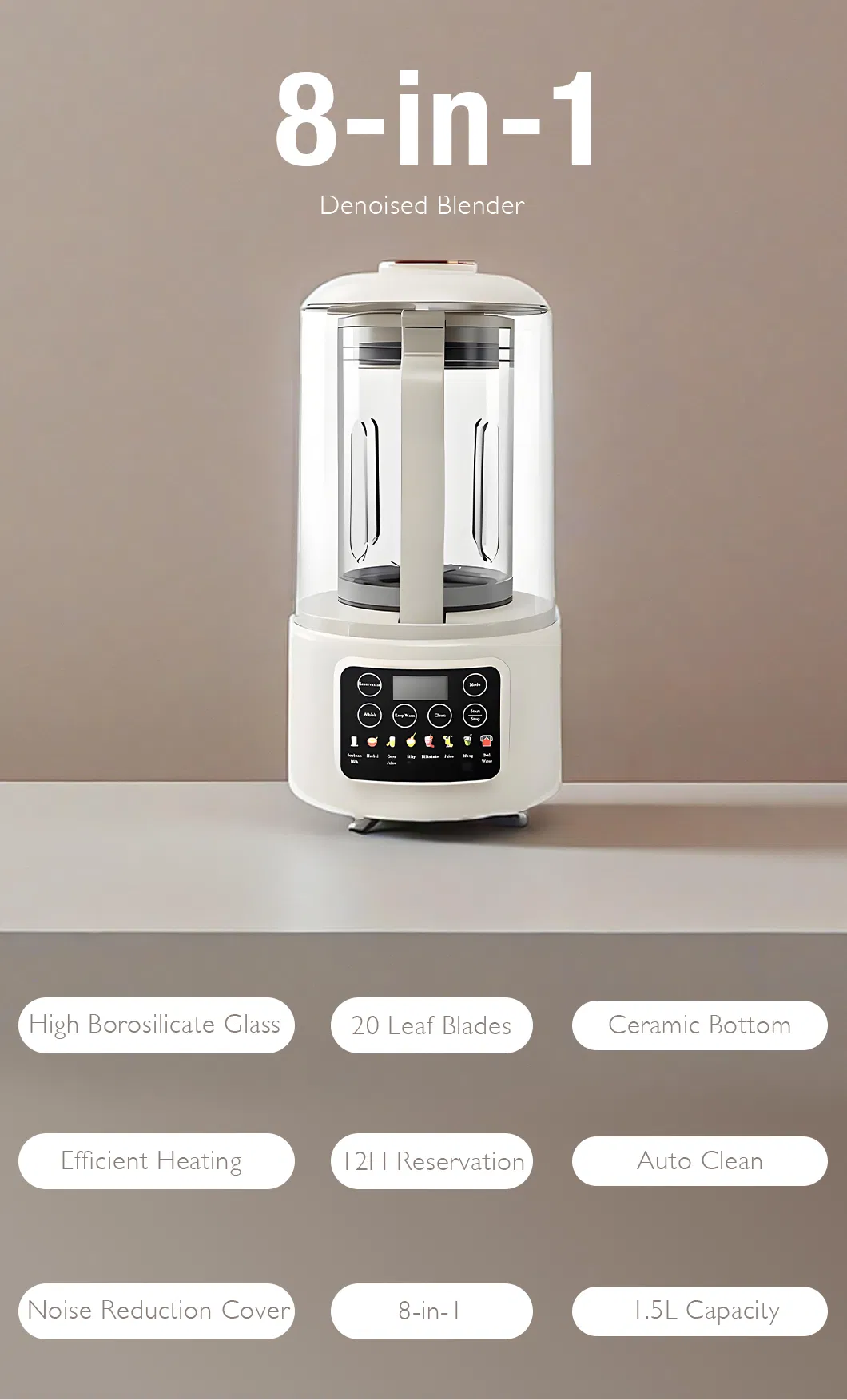 New Design White 1.5L Powerful Blender with Noise Reduction Cover