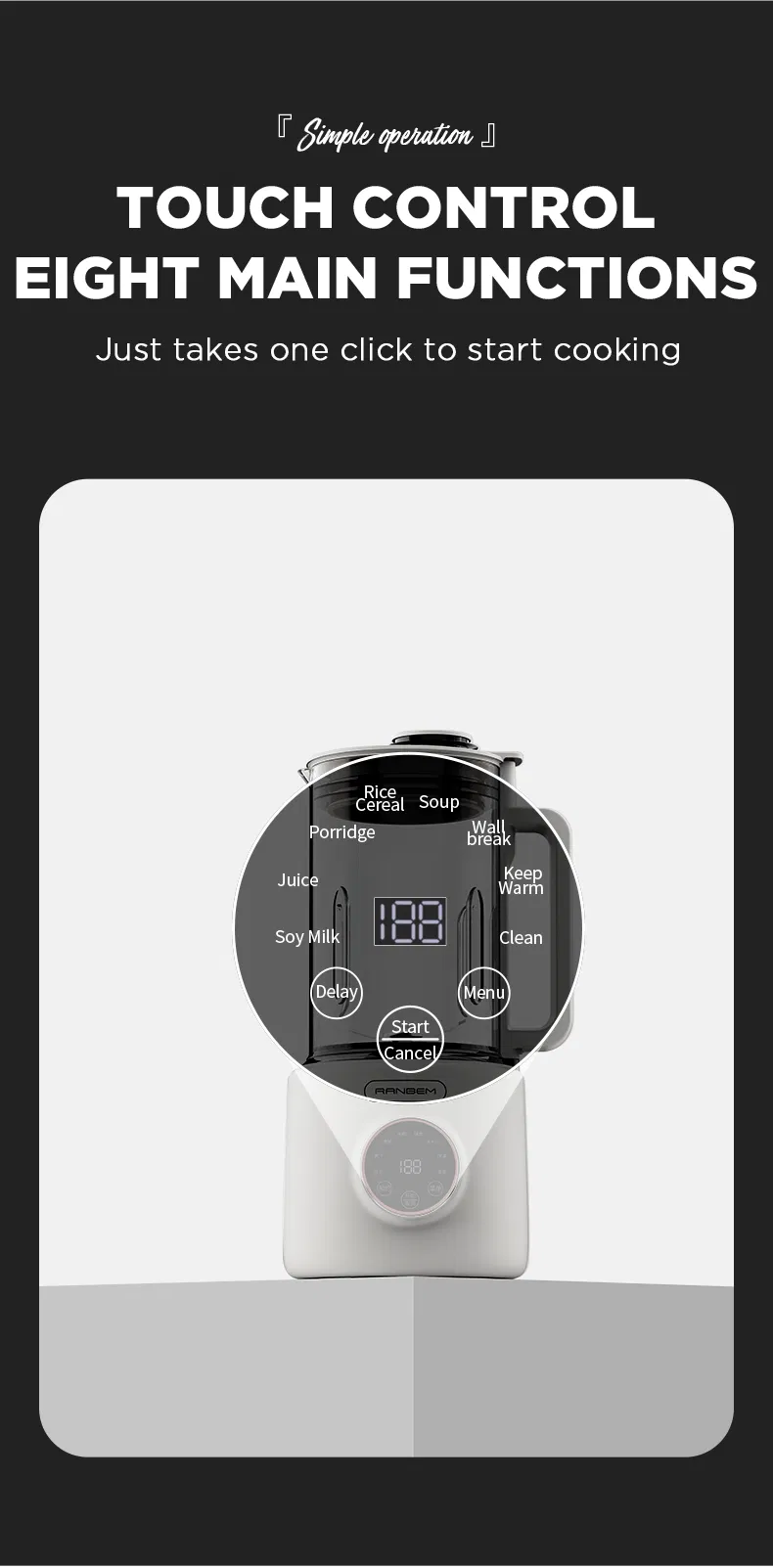 Ranbem 110V 220V Thermal Wall Breaking Machine Blender Automatic Soy Milk Maker Soybean Bean Milk Maker