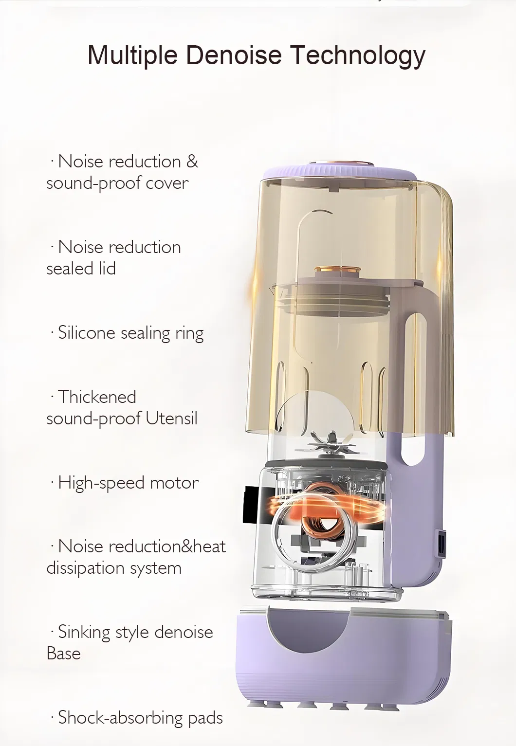 Hot Sales 1.65L Purple Family Use Noise-Reducing Multifunctional Blender
