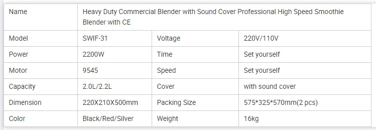 Commercial Blender with Sound Cover Professional High Speed Commercial Smoothie Machine