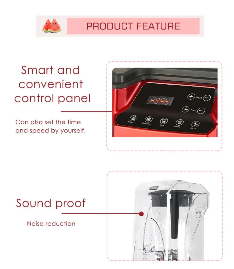 Commercial Blender with Sound Cover Professional High Speed Commercial Smoothie Machine