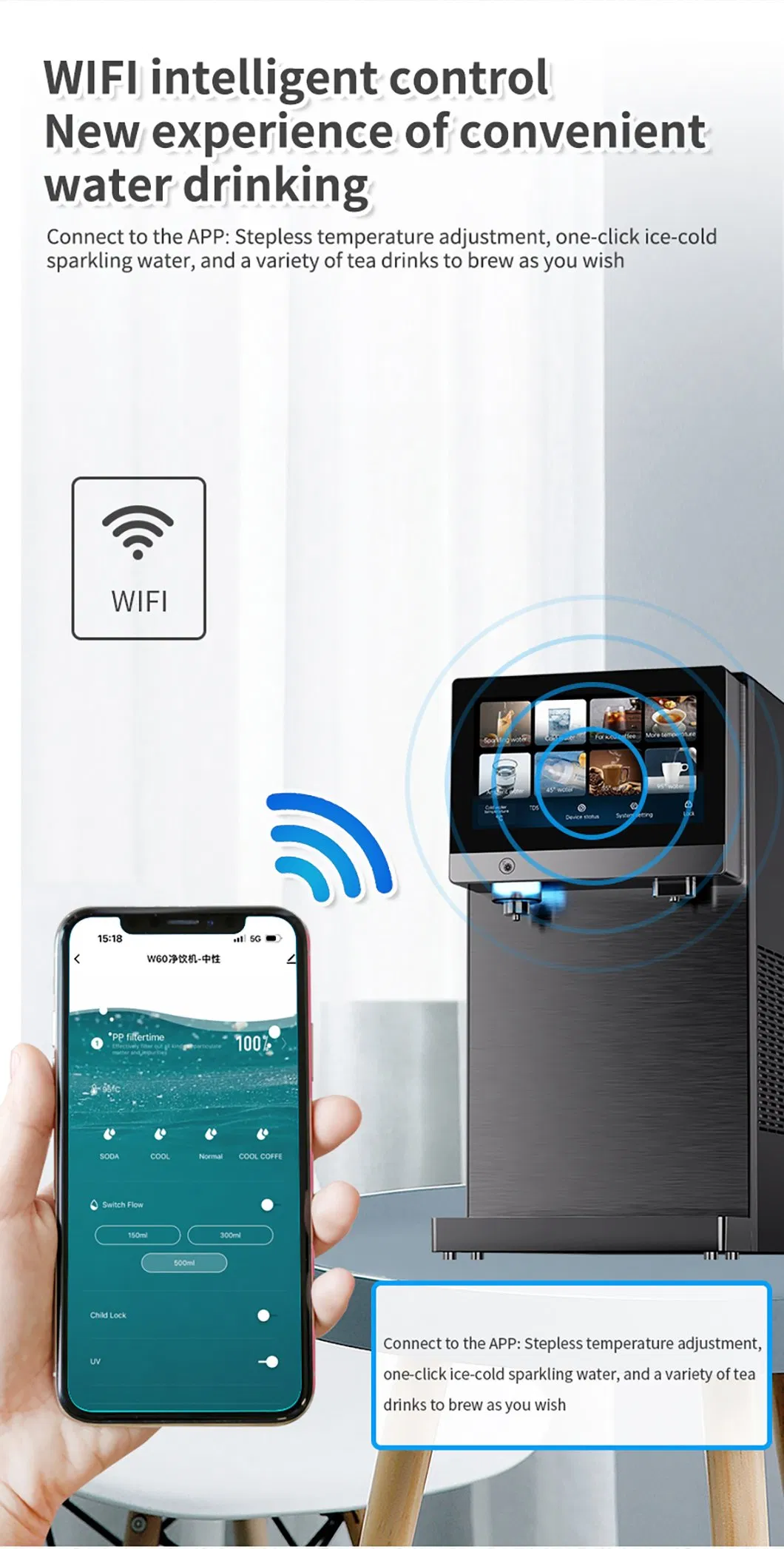 Smart Sparkling Water Filter Ultra-Filtration Water Purifier Dispenser for Home