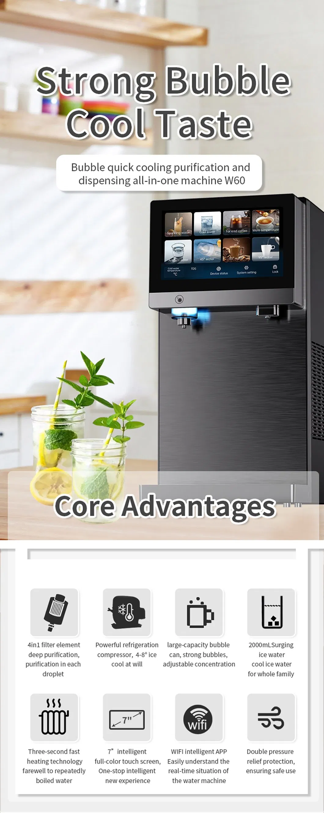 Smart Sparkling Water Filter Ultra-Filtration Water Purifier Dispenser for Home