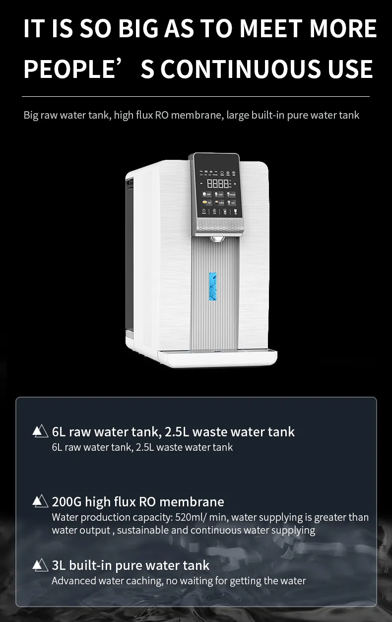 Portable Instant Heating 3 Stages RO Filtration Hot Cold Water Mini Countertop Pipeline Water Dispenser Purifier for Home