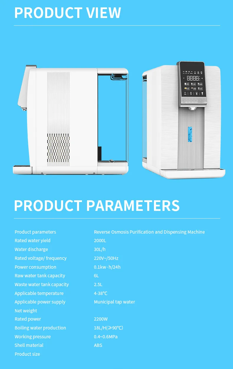 Portable Instant Heating 3 Stages RO Filtration Hot Cold Water Mini Countertop Pipeline Water Dispenser Purifier for Home