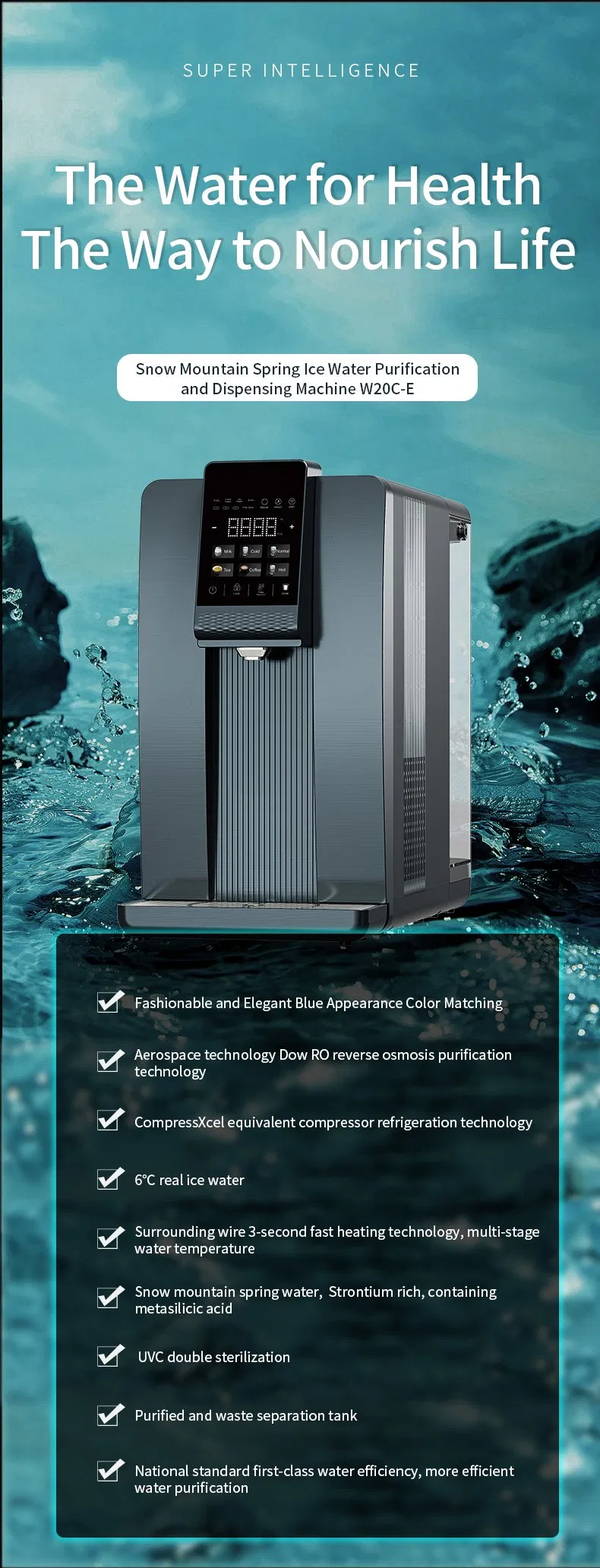 Reverse Osmosis Filtration System 6 Degree Real Cold Water Dispenser Home Water Purifier