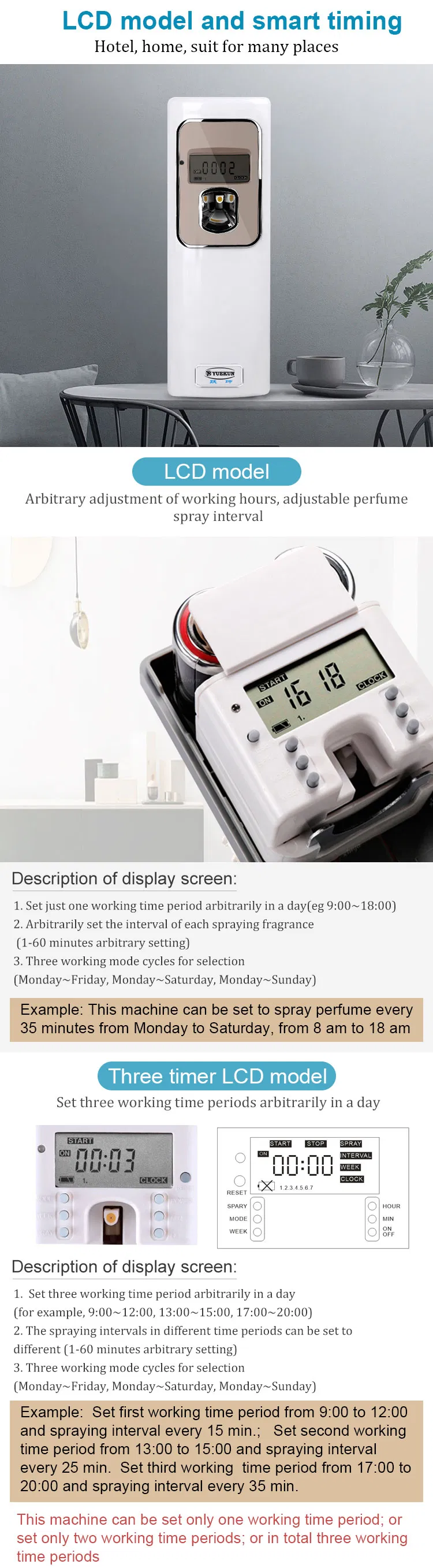 Three Timer LCD Plastic Material Perfume Dispenser Air Freshener Dispenser