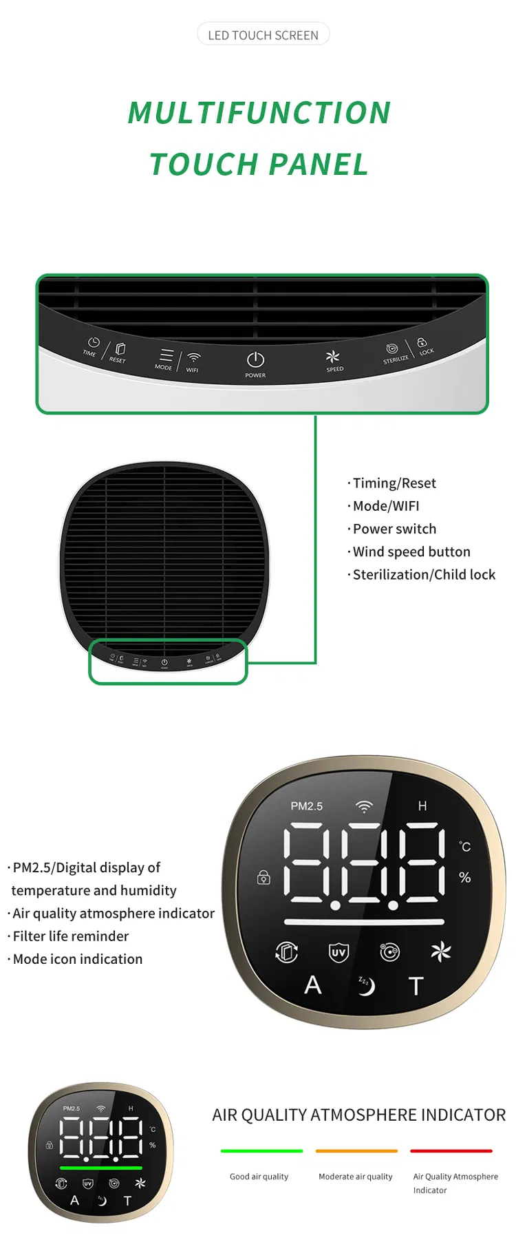 HEPA Air Purifier RoHS Proved 520 Cadr 70 Square Meters Timer Function Filter Air Purifiers Sterilizer