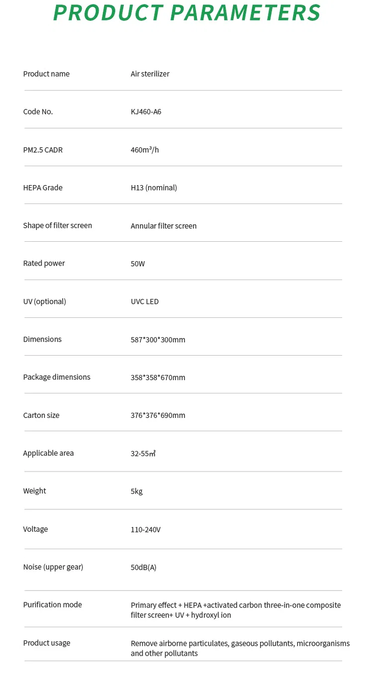 HEPA Air Purifier RoHS Proved 520 Cadr 70 Square Meters Timer Function Filter Air Purifiers Sterilizer