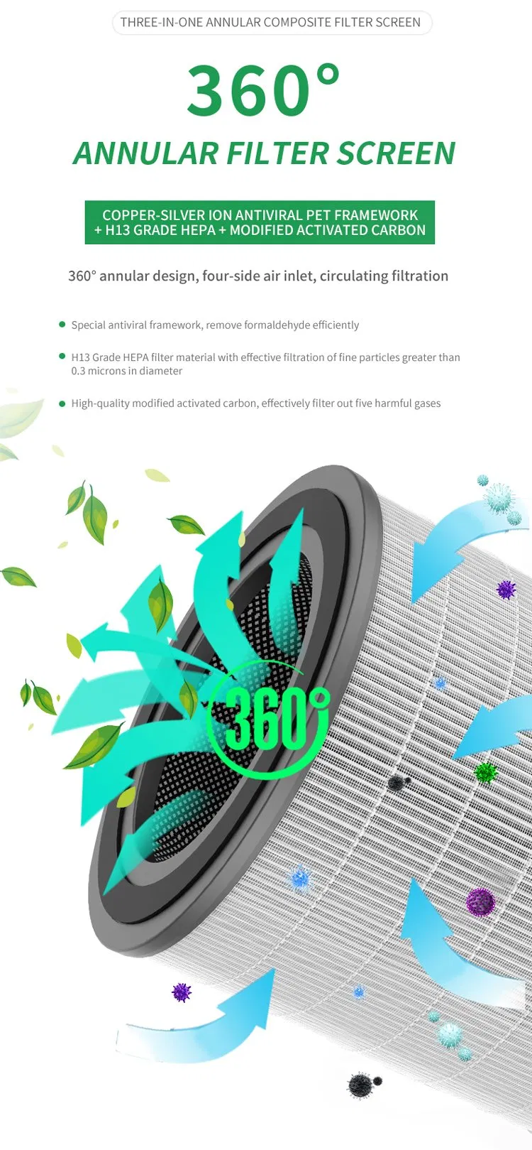 HEPA Air Purifier RoHS Proved 520 Cadr 70 Square Meters Timer Function Filter Air Purifiers Sterilizer