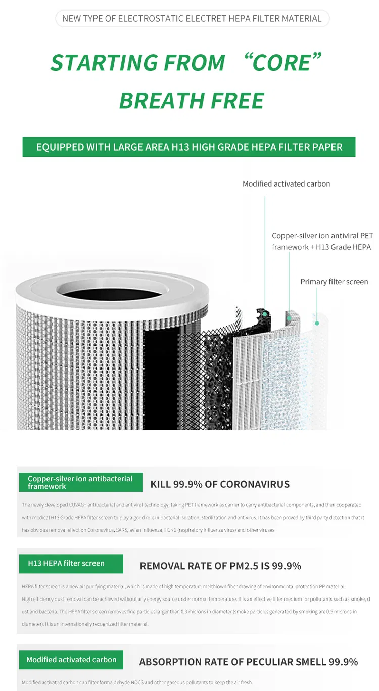 HEPA Air Purifier RoHS Proved 520 Cadr 70 Square Meters Timer Function Filter Air Purifiers Sterilizer