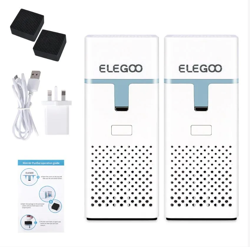 Elegoo Mini Air Purifier with Universal Adaptor and Activated Carbon Filter for LCD/DLP/Msla Resin 3D Printer (Pack of 2)