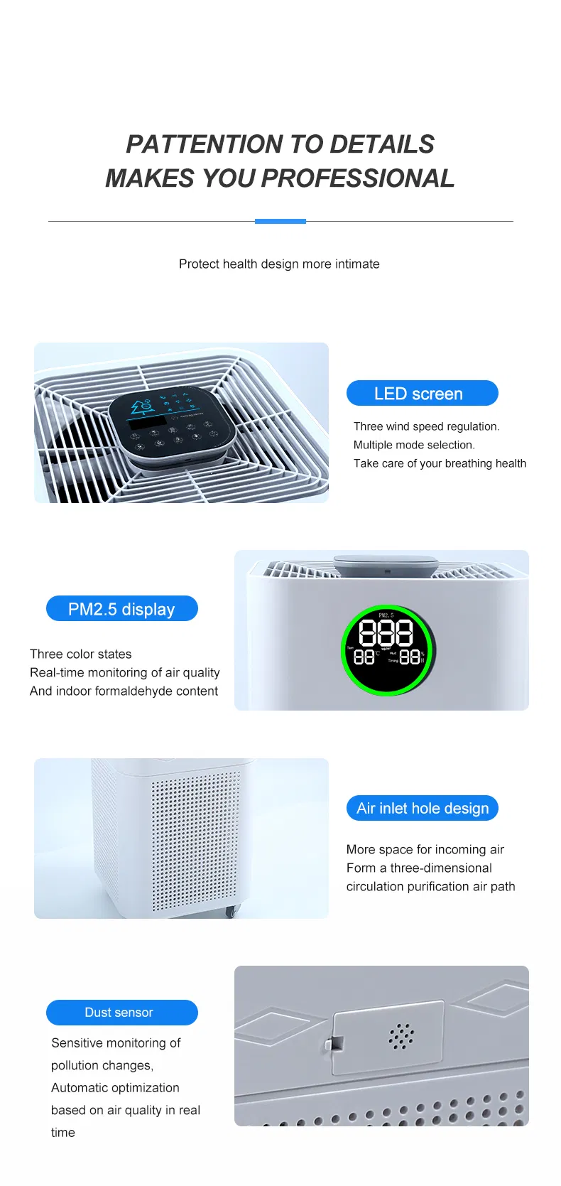 OEM/ODM HEPA Air Purifier for Home with 1-24h Timer