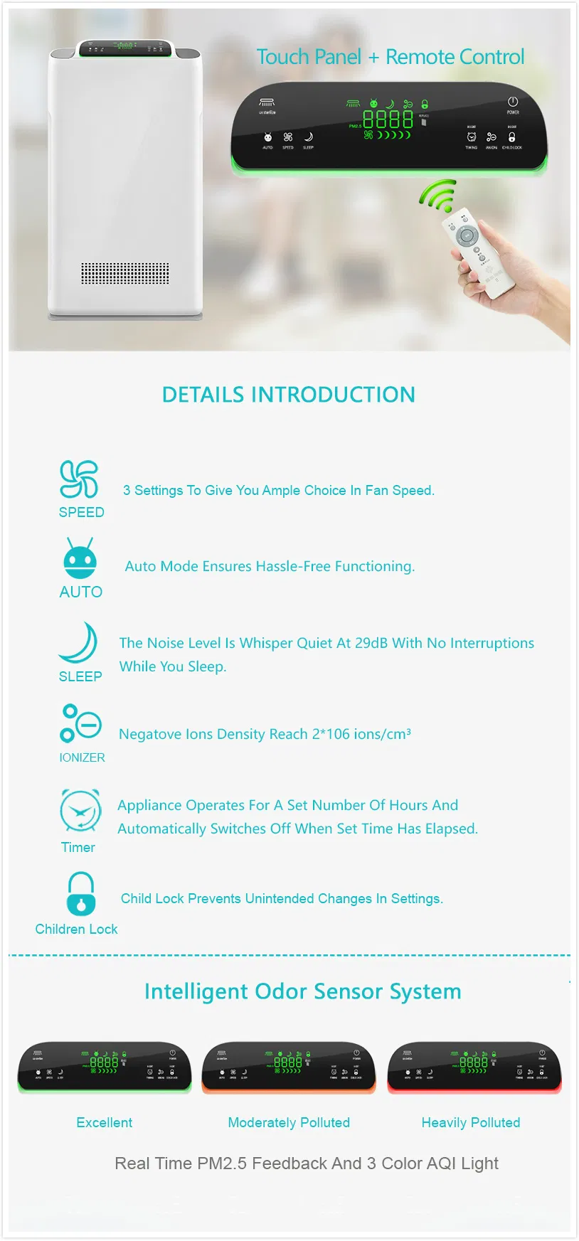 Carbon Activated Filter Ozone Generator Desktop Filter Pm2.5 Air Purifier Olansi