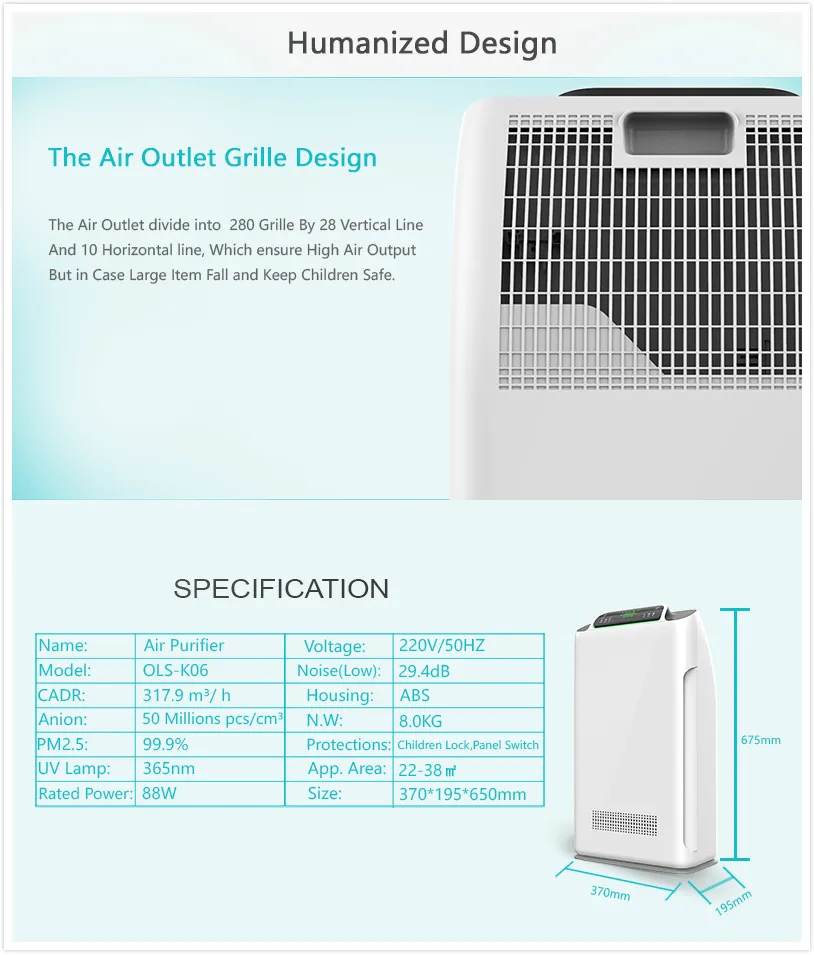 Carbon Activated Filter Ozone Generator Desktop Filter Pm2.5 Air Purifier Olansi
