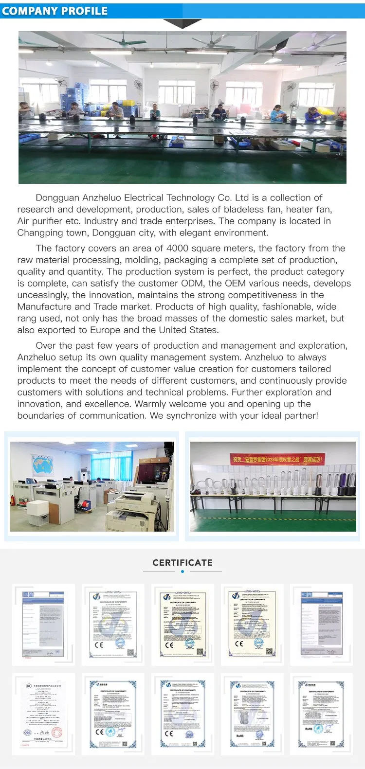 CE Certified 105cm Bladeless Fan with Air Purification Technology