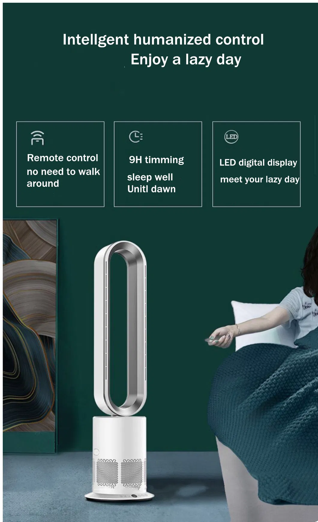 Floor Leafless Cooling Air Negative Ion Cleaner Plasma Tower Bladeless Fan