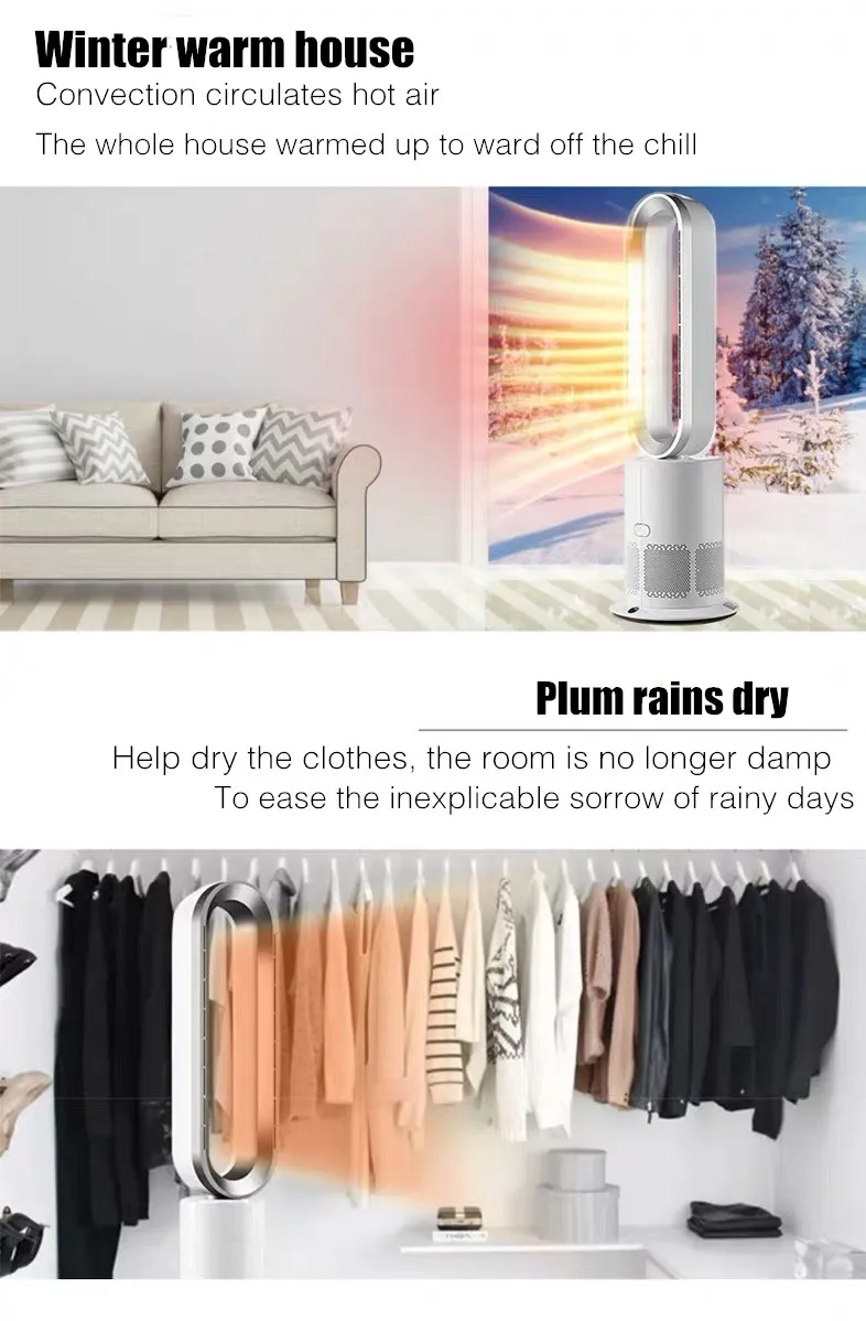 Ultra-Quiet Bladeless Fan with HEPA Filtration for Home