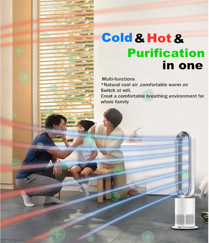 Ultra-Quiet Bladeless Fan with HEPA Filtration for Home