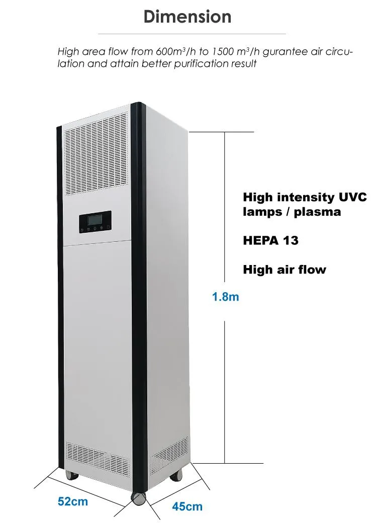 H13 Carbon Filtration Metal Housing Hospital Office UV 254nm Air Purifier