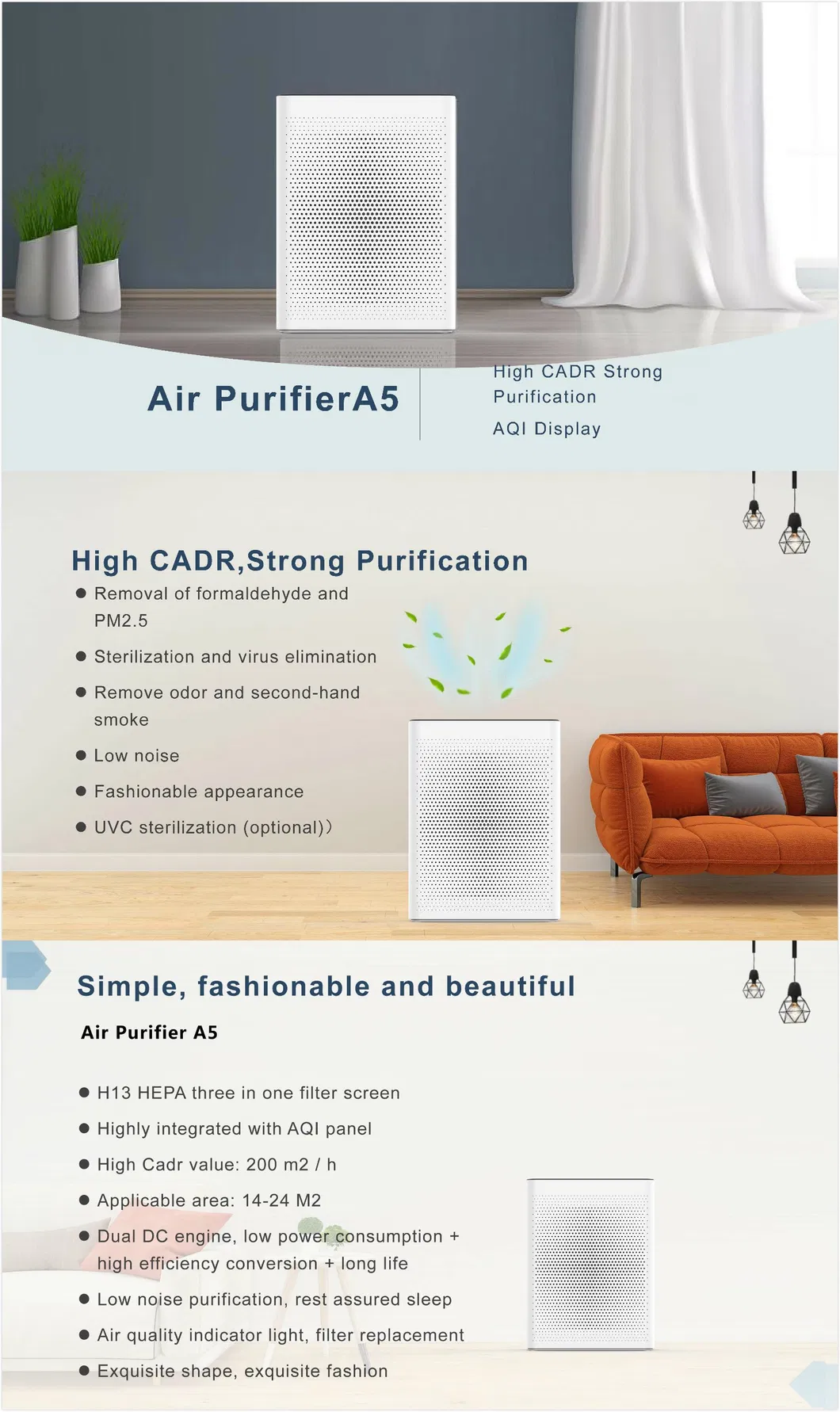 Wholesale Manufacturer HEPA Air Purifier Filter Second-Hand Smoke Pm2.5 Formaldehyde.