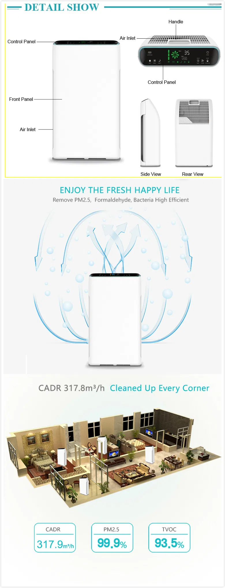 Filter Pm2.5 Air Purifier Air Ionizer Dust Collector with OEM Factory Price