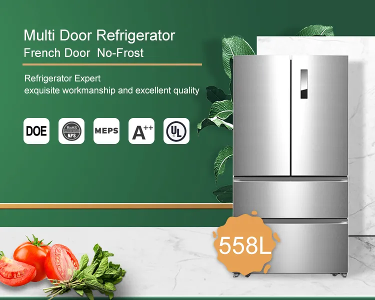 558L Competitive Price Home Appliance R600A R134A Gas Frost Free French Door Refrigerator and Freezer