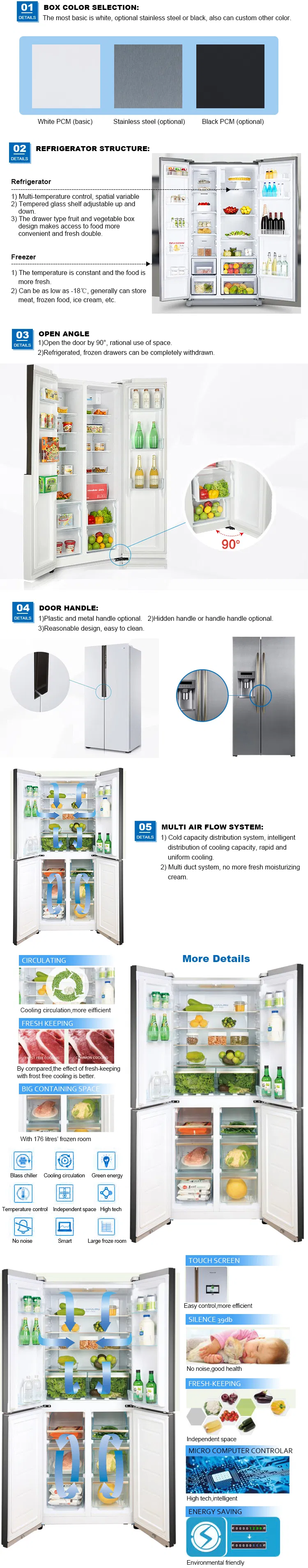Side by Side French Door Fan Cooling No Frost Refrigerator with CE/RoHS/ETL