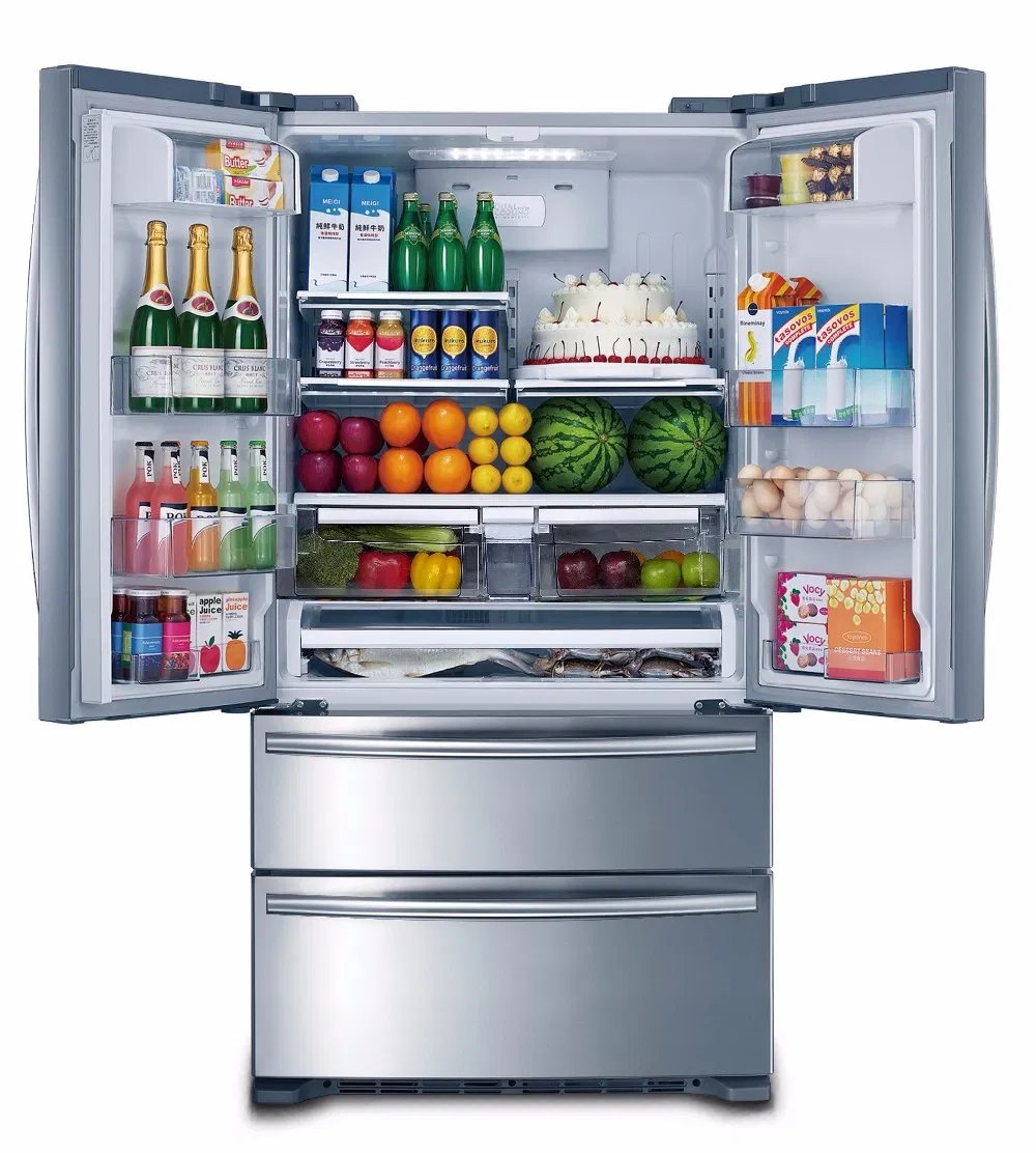 French Door Stainless Steel Compressor Home Refrigerator Rridge with Ice Maker