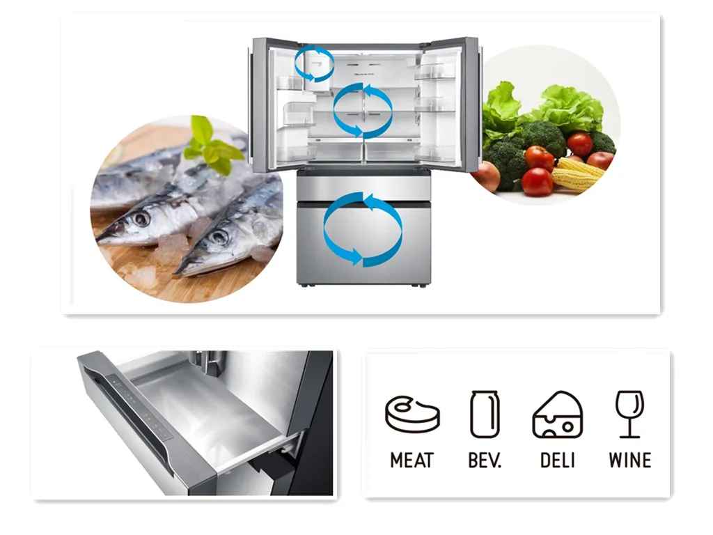 Inverter French Door Stainless Steel Inner Water Filter Refrigerator with Ice Maker