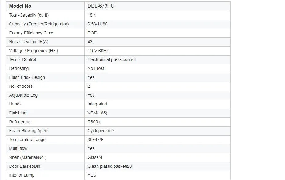 Home Use 550L Side by Side French Door Refrigerator