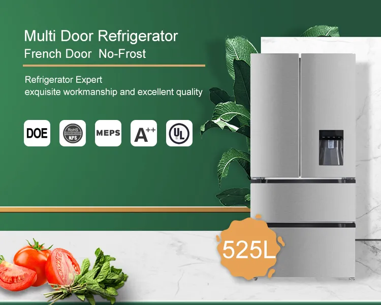 525L Chinese Supplier Home Appliance No Frost French Door Refrigerator with Water Dispenser