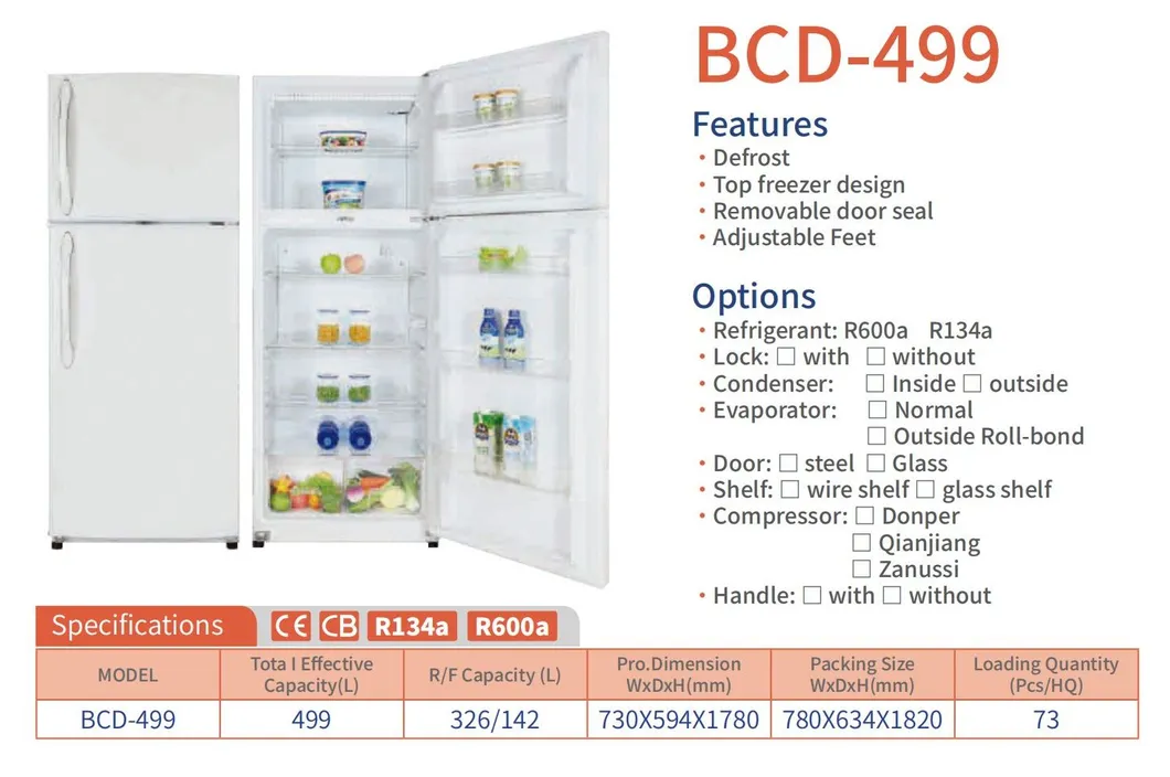 298L Wholesale Household Defrost Double Door Refrigerator Fridge with Big Capacity for Hotel Restaurant Kitchen