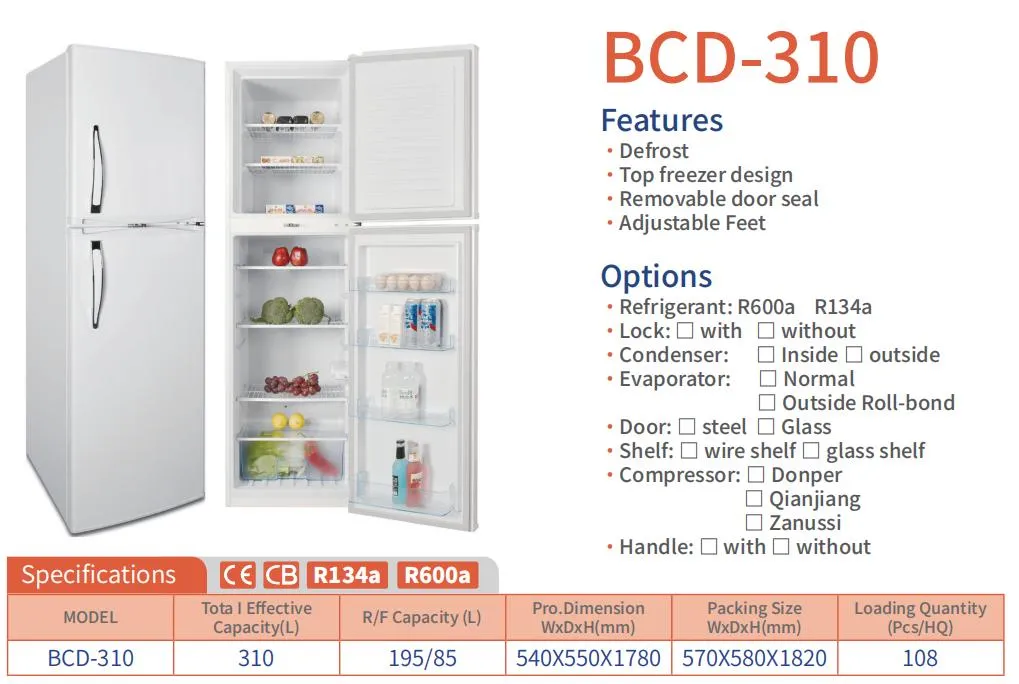 Factory Direct Sales Secure Double Door Top-Freezer Refrigerator with Lock and Steel/Glass Doors (More Product: Washing machine\Ice Maker\Air Conditioner)
