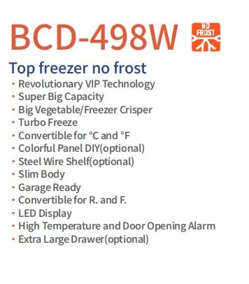 Bcd-498W Double Door Refrigerator Two Door Fridge New Design High Quality Factory Price Low Energy Consumption
