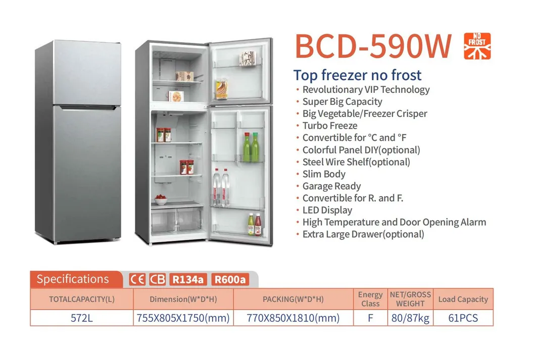 Bcd-590W Farstar Big Size Defrost Double Door Vertical Household Refrigerator with Inverter Compressor for Kitchen Hotel Restaurant