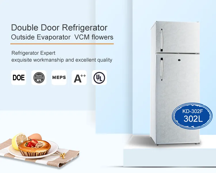 302L 550mm Width Upright Double Glass Door Refrigerator Top Freezer Fridge