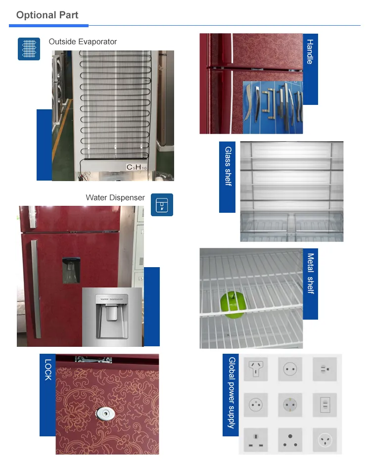 302L 550mm Width Upright Double Glass Door Refrigerator Top Freezer Fridge