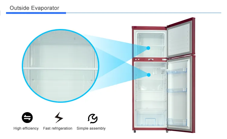302L 550mm Width Upright Double Glass Door Refrigerator Top Freezer Fridge