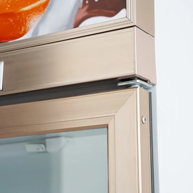 Double Door Upright with Rose Gold Handle Beverage Refrigerator