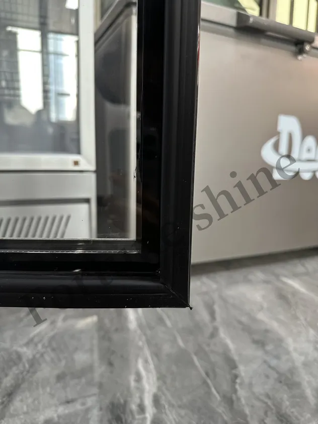 Double Door Upright with Rose Gold Handle Beverage Refrigerator