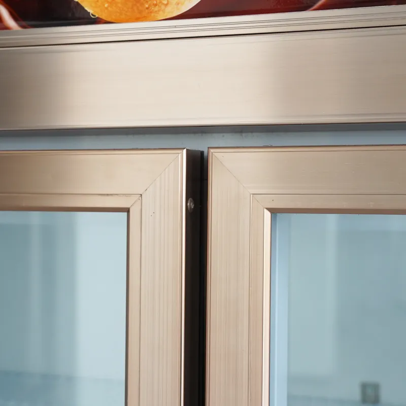 Double Door Upright with Rose Gold Handle Beverage Refrigerator