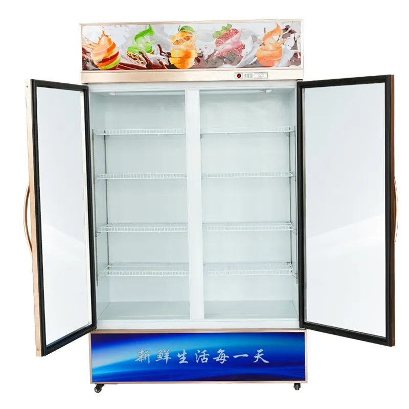 Double Door Upright with Rose Gold Handle Beverage Refrigerator