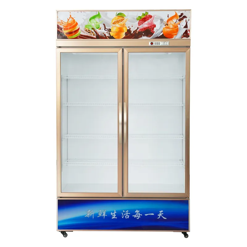 Double Door Upright with Rose Gold Handle Beverage Refrigerator