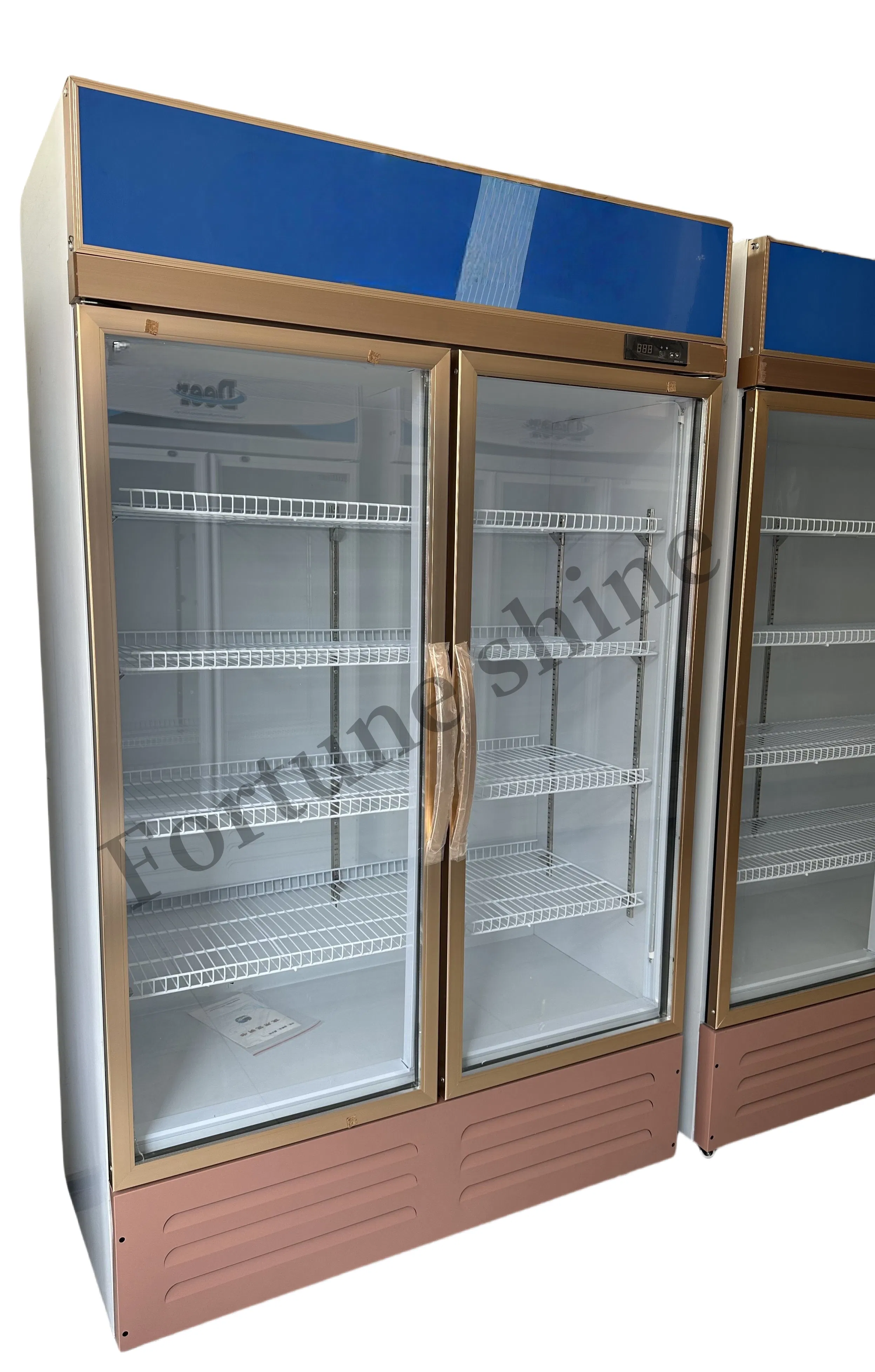 Double Door Upright with Rose Gold Handle Beverage Refrigerator
