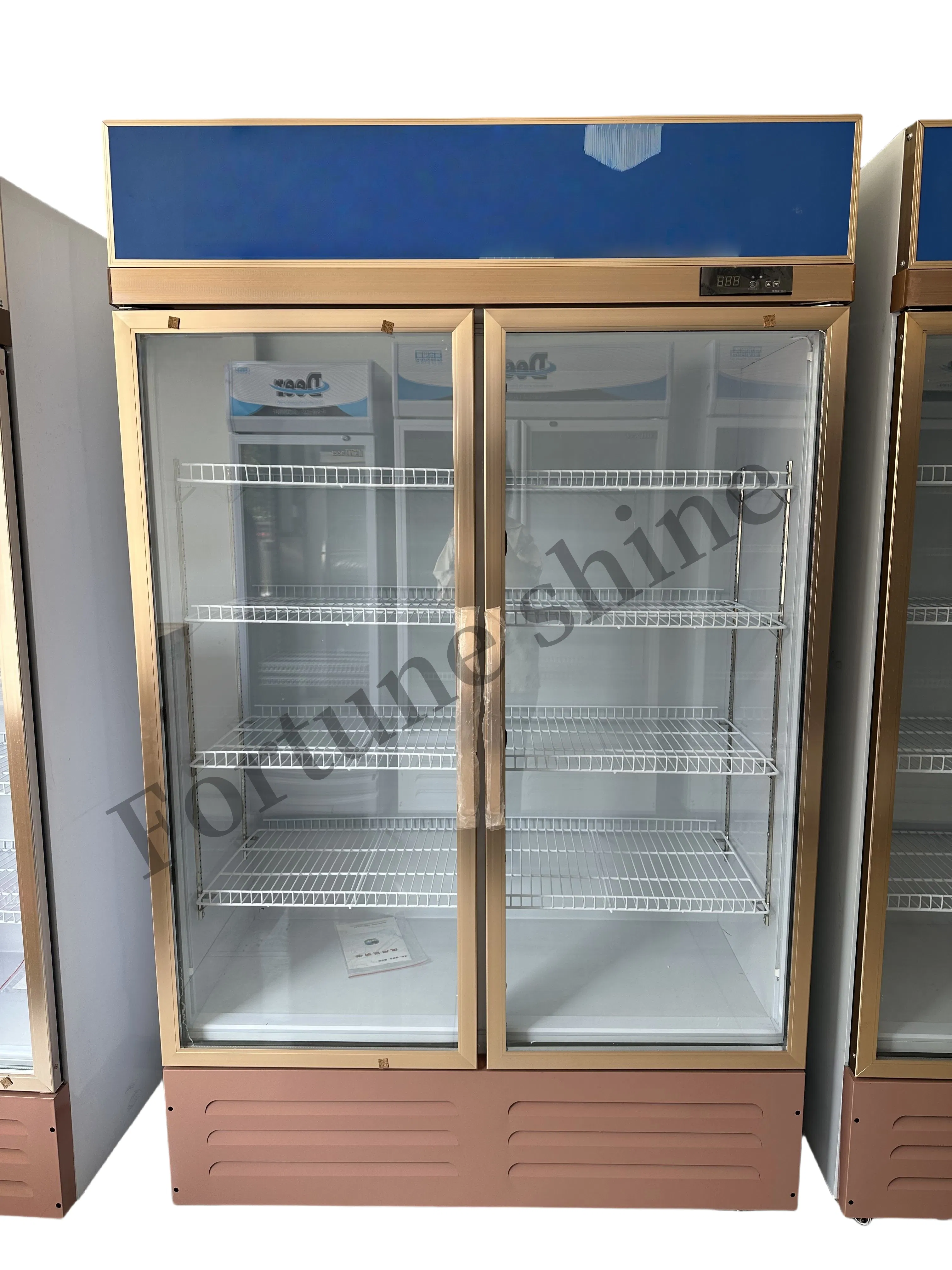 Double Door Upright with Rose Gold Handle Beverage Refrigerator