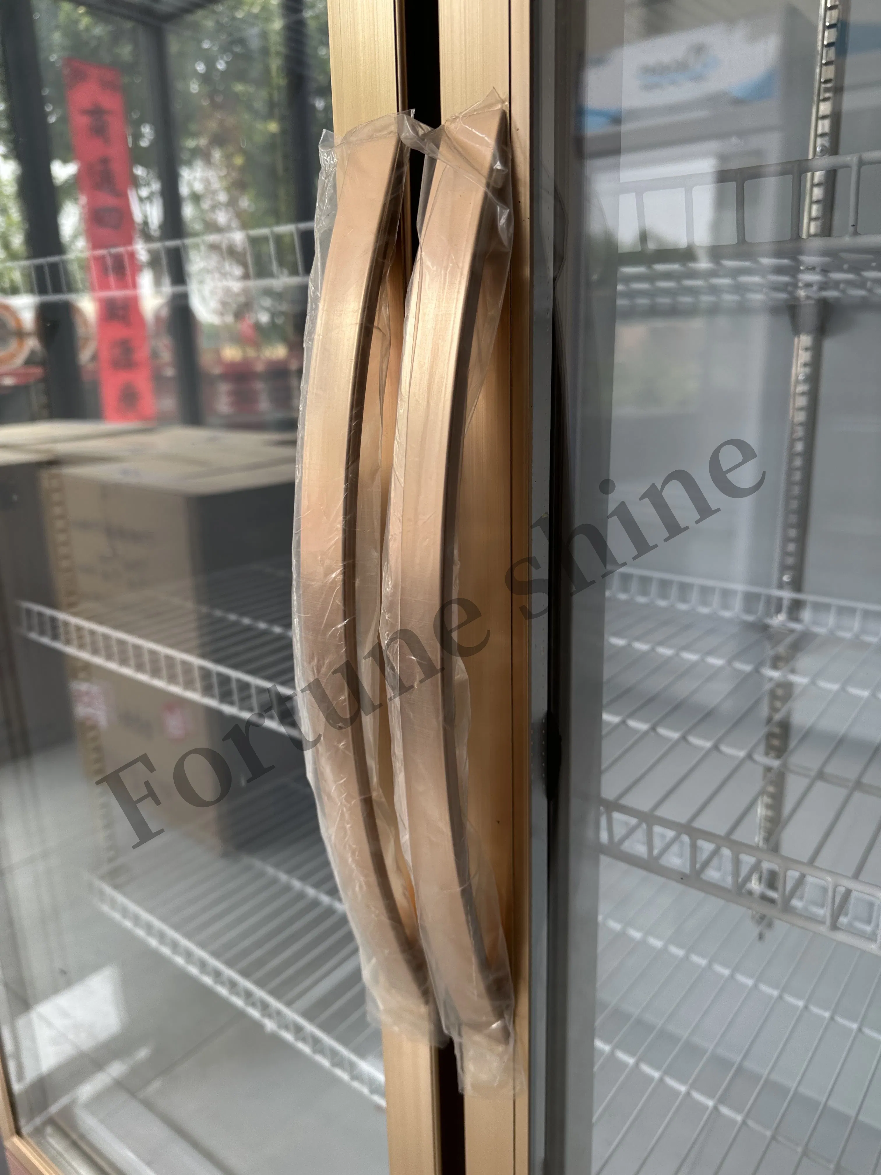 Double Door Upright with Rose Gold Handle Beverage Refrigerator